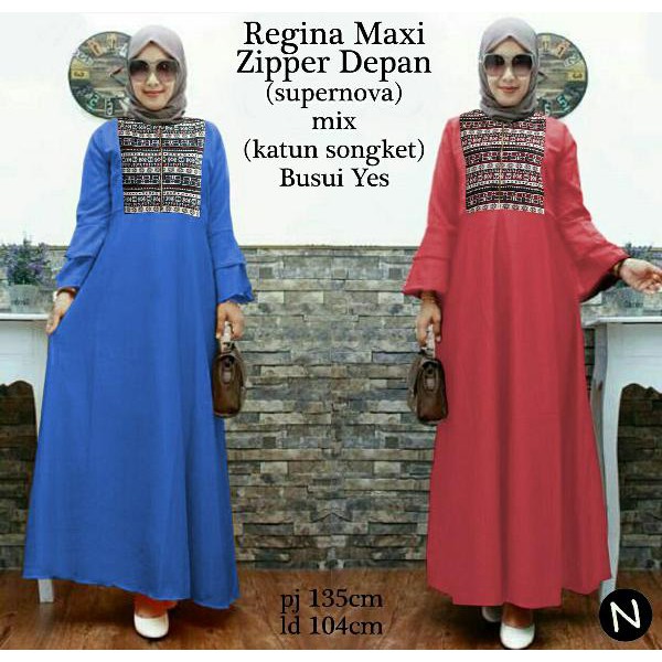 cn 6960 liona maxi dress terusan gamis syari batik songket etnik wanita murah