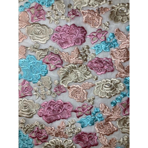 Kain Perca Brukat Rainbow Bunga Kecil