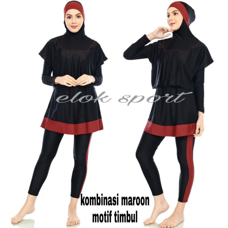 BARU Setelan Baju Renang Wanita Muslimah Lengan Panjang Hijab Celana Rok Berenang Syari Muslim Jumbo-6