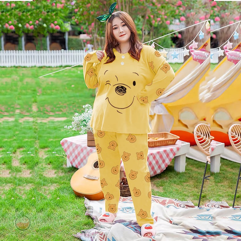 Lilipop.id  Baju Tidur Jumbo Pooh XXXL Celana Panjang PP Bigsize Lengan Panjang Baby Doll Kaos