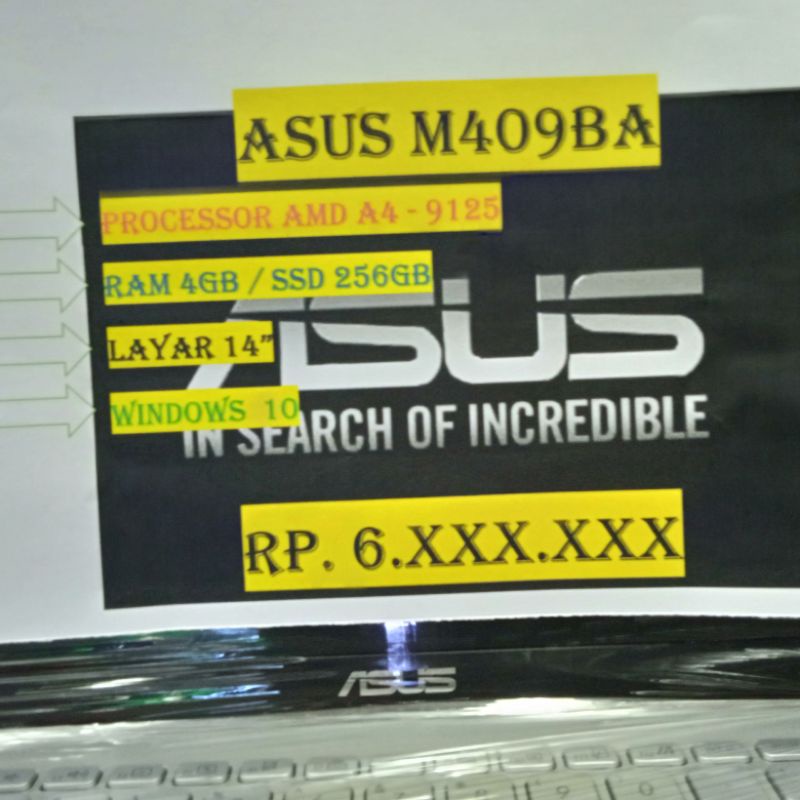 ASUS M409BA AMD A4 9125 4GB SSD 256GB