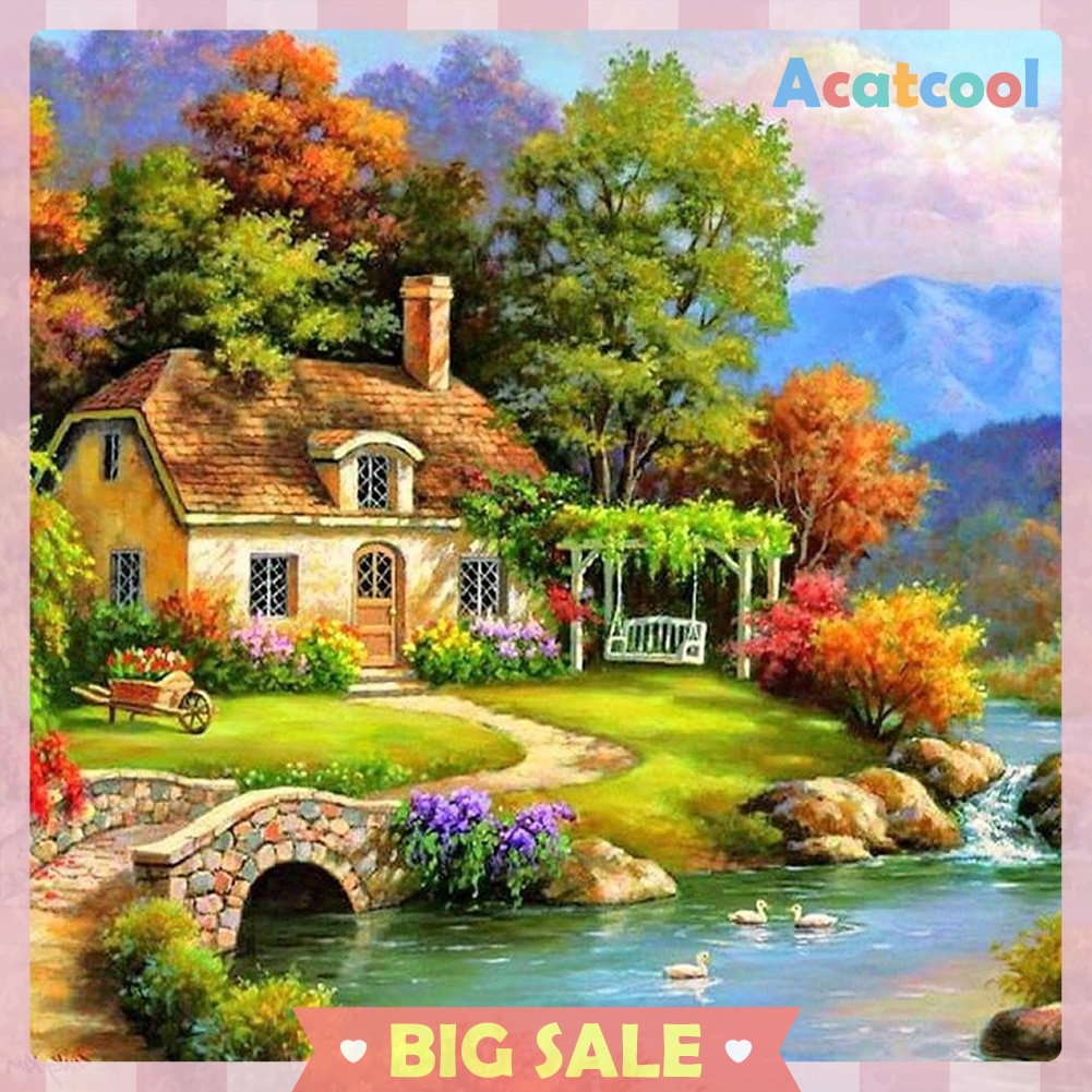 5D DIY Full Round Drill Diamond Painting Relaxing Village Cross Stitch Kit