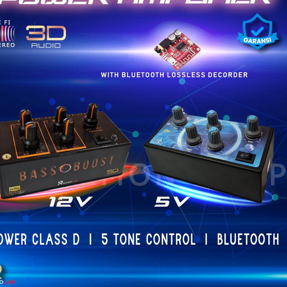 ♚ 022&033 ampli Power amplifier mini bluetooth 5V & 12V - 5 potensio - 2 channel ニ