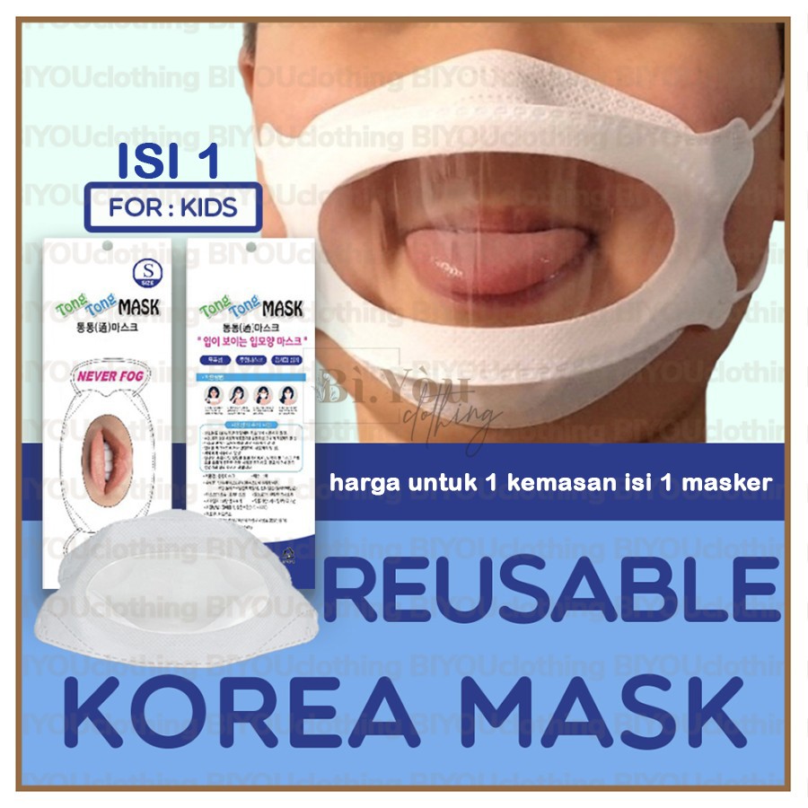 [isi 1-Kid] Masker Anak Transparan KF94 Transparent Visible Tong Tong Mask Reusable Bisa Cuci Ori Ko