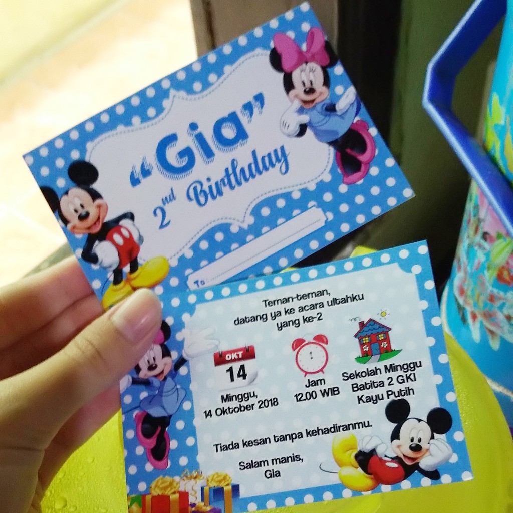 Undangan Ulang Tahun Custom Tema Mickey & Minnie Mouse FREE PLASTIK