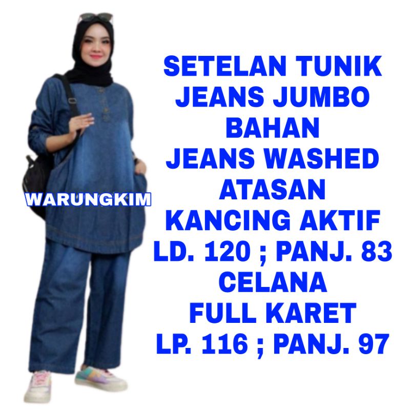 WK SETELAN JEANS WANITA JUMBO TUNIK DENIM CELANA PANJANG JEANS BAJU MUSLIM FASHION