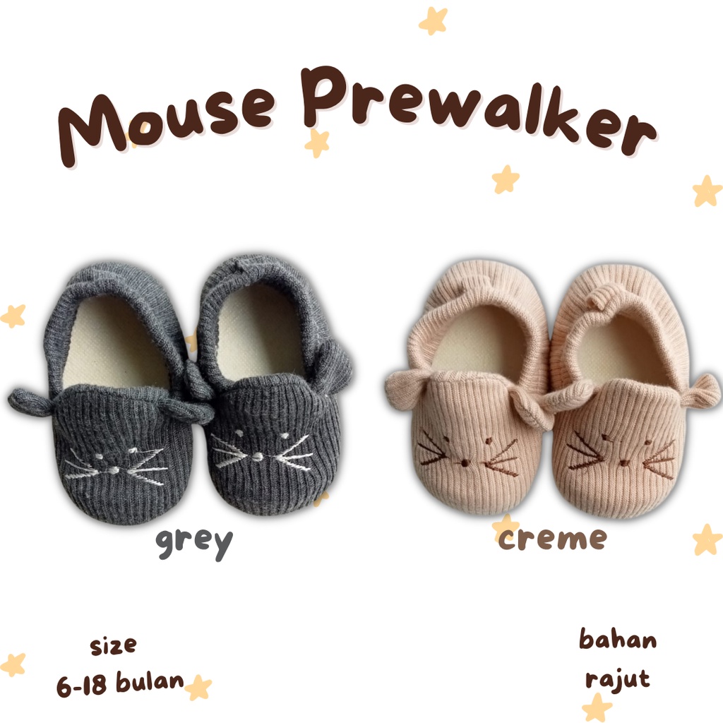 sepatu bayi anak perempuan 0 12 18 bulan MOUSE prewalker anti slip prealker bayi baby anak unisex animal binatang sepatu bayi lucu