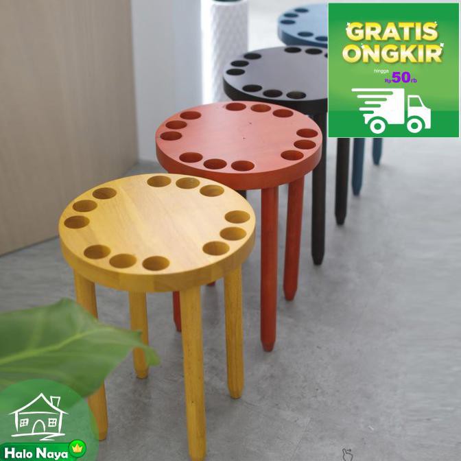 Jual Kursi Cafe Bar Minimalis Bulat Kayu Susun Bangku Teras Bakso Stool