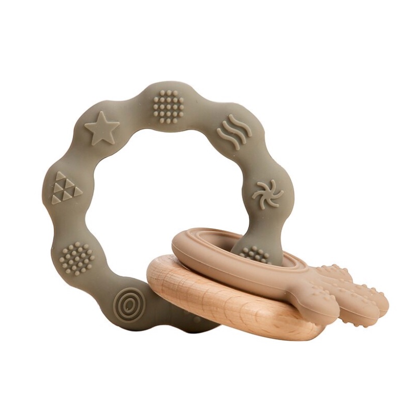Crumbl Silicone Teether Ring - Silikon Beads Teething Toy - Mainan Gigitan Anak Bayi Soother-Brown Octopus