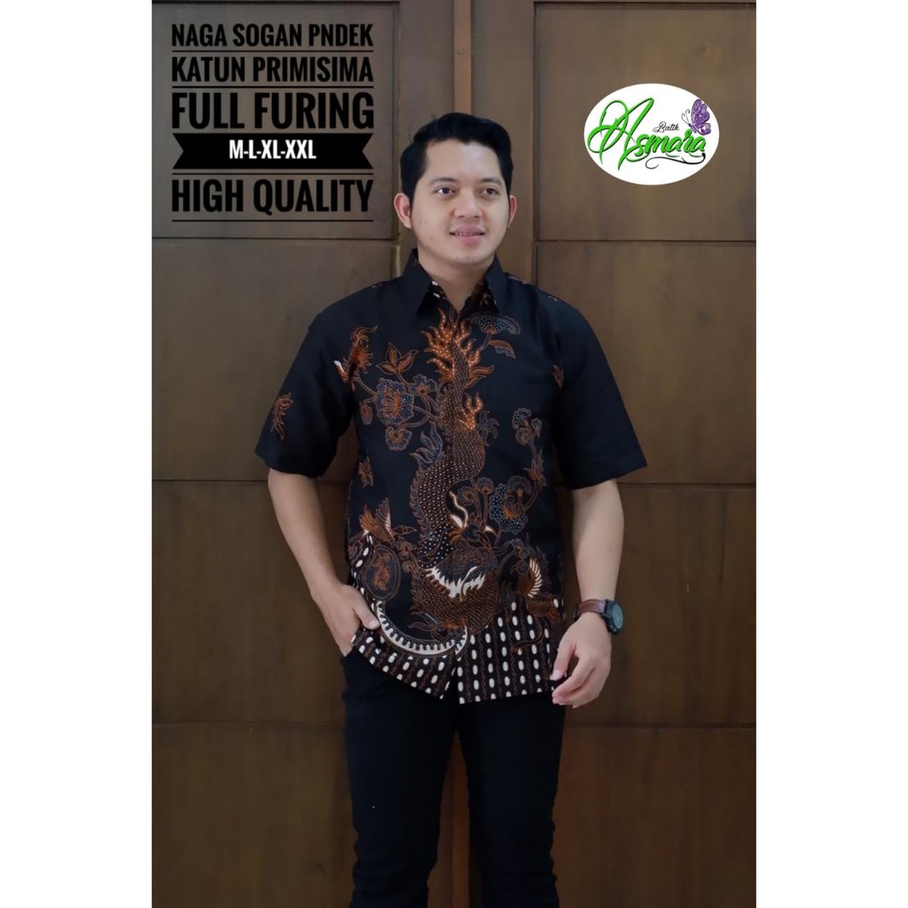 NAGA SOGAN Kemeja Batik Pria Lengan Pendek Katun Halus FULL FURING Batik Asmara