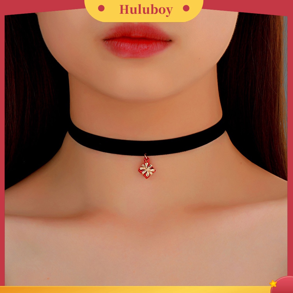Hu Hu Hu Hu Hu Alat Bantu Pasang Kacamata♡ Kalung Choker Bahan Velvet Imitasi Dengan Liontin Pohon Natal Untuk Wanita