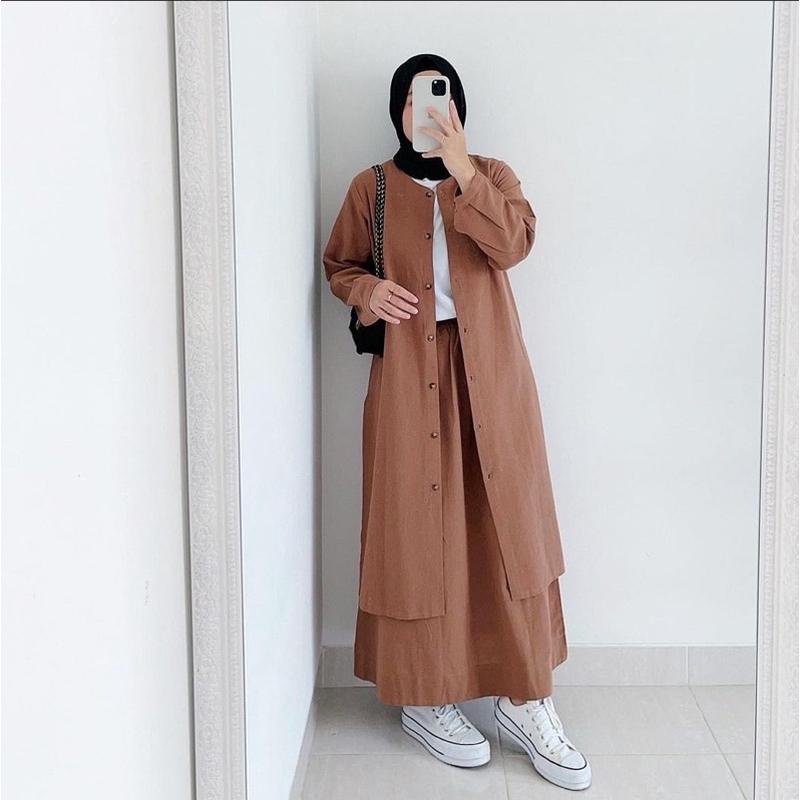 One Set Kemeja Shakila Motif Terbalik // Setelan Terlaris Wanita One Set Revy Long Tunik Rok Wanita 