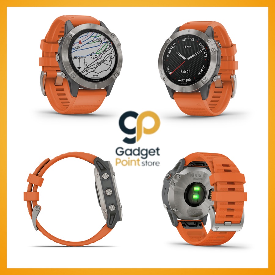 Garmin Watch Fenix 6 Titanium with Ember Orange Band - Garansi Resmi Tam 2 Tahun