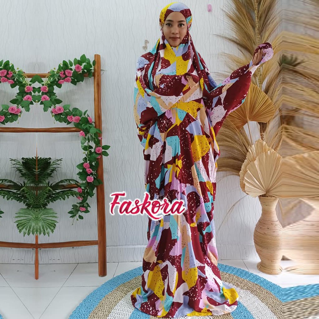 Mukena Terusan Rayon Motif Batik Puzzle / Mukena Jumbo Dewasa Terusan / Mukena Rayon Jumbo Bali