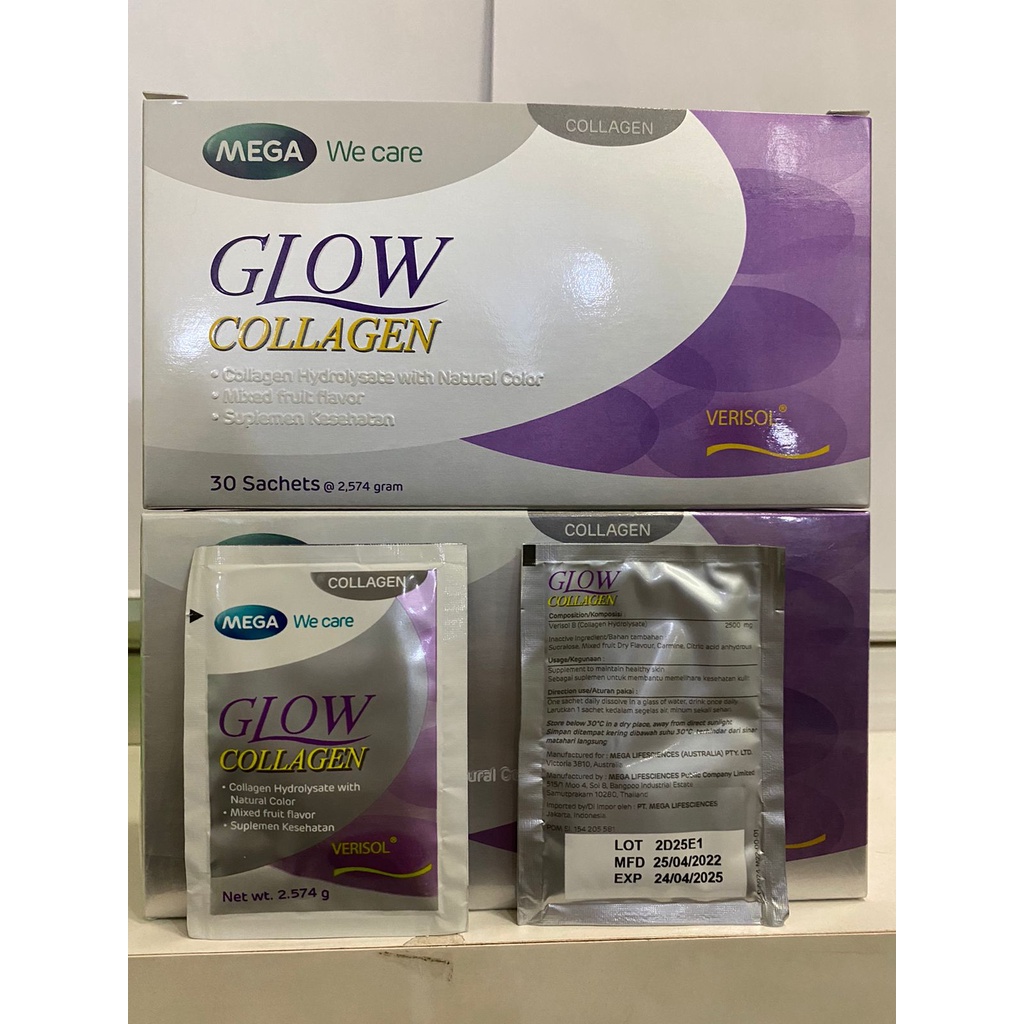 Glow Collagen Perbox 30 Sachet / Mega We Care / Mengencangkan Kulit / Mencerahkan Kulit