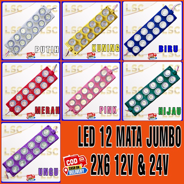 Lampu modul Led 12 mata jumbo 2x6 12volt variasi mobil motor