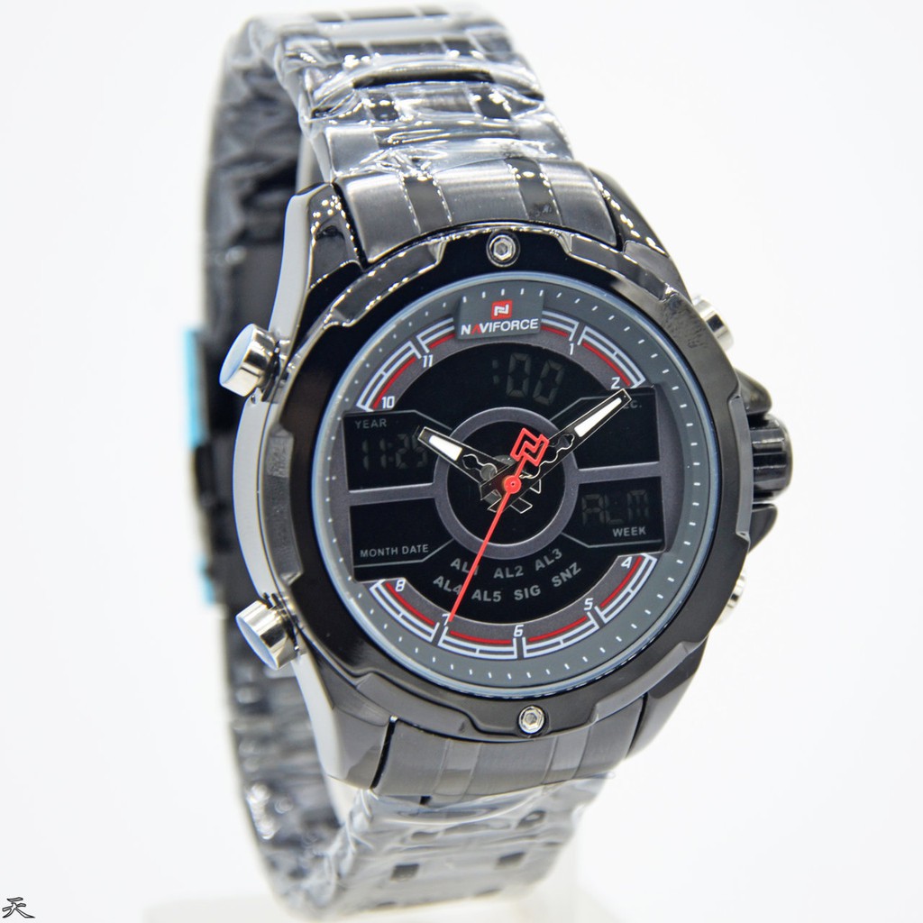Terlaris Jam Tangan Pria Naviforce / NF Dualtime Original LA 9170 MBR Rantai + Box