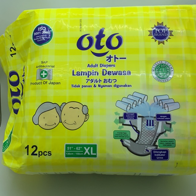 Oto Adult Diapers Popok Dewasa PEREKAT XL12 KUNING barcode 8997028301122