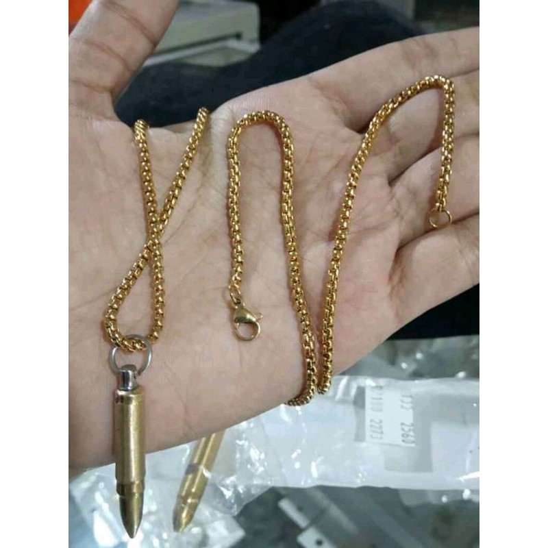 kalung liontin tabung peluru kuning dan kalung titanium kuning