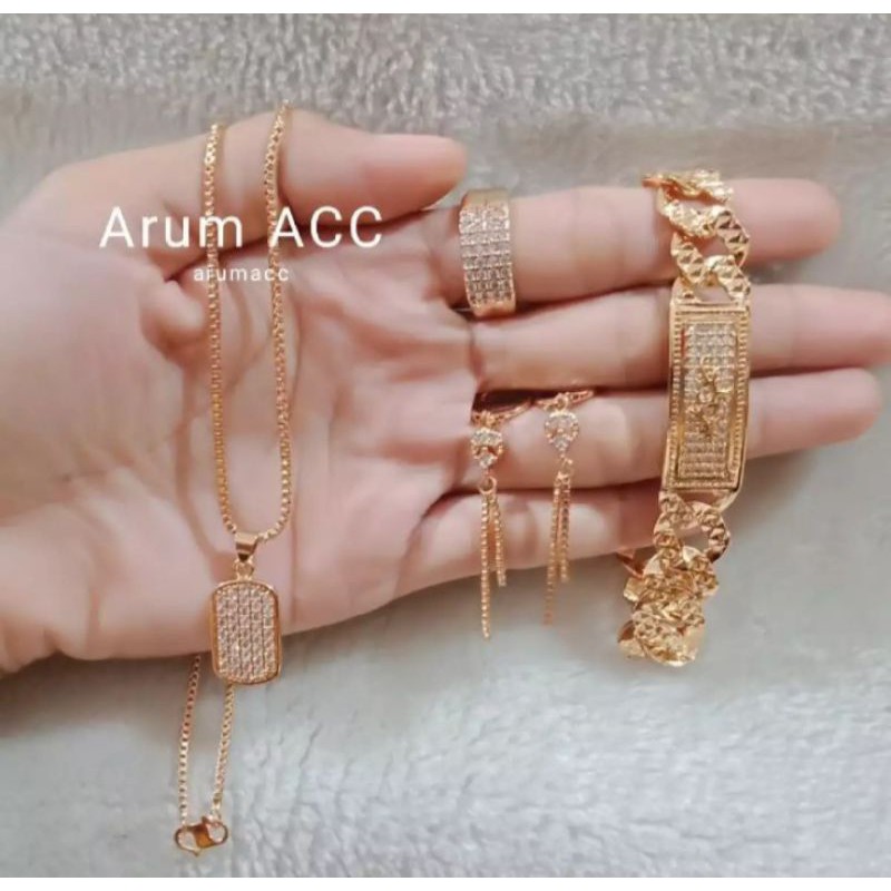 Perhiasan emas satu set simple asli 24 karat mewah elegan