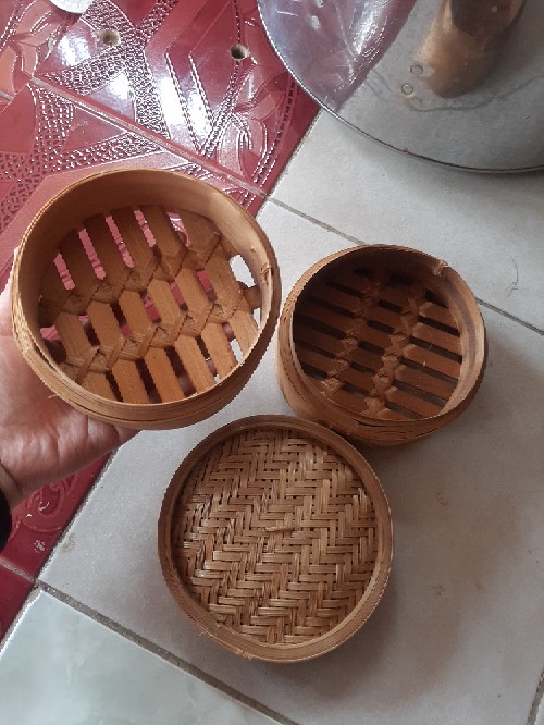 Streamer Klakat Bambu Dimsum 35cm | Kukusan Bambu - 2 Wadah + 1 Tutup