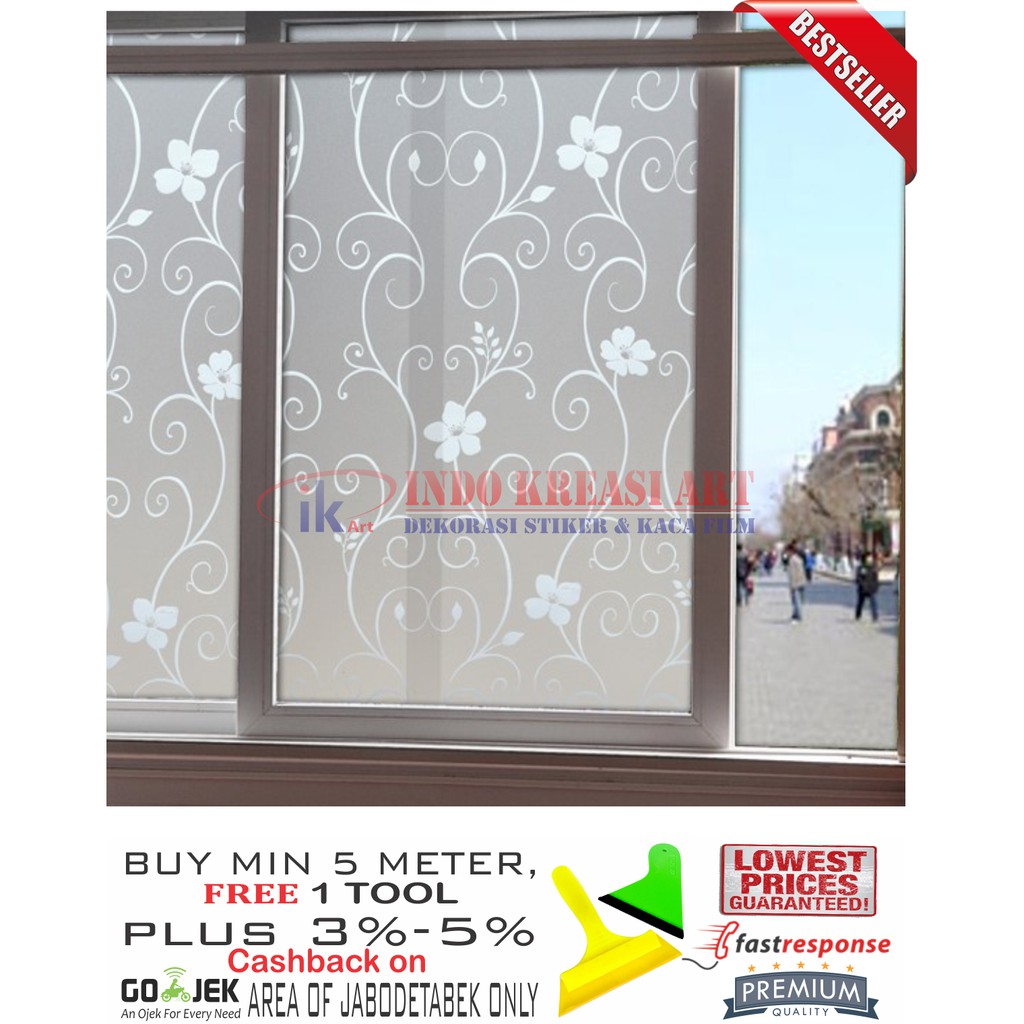 STIKER KACA STICKER KACA MOTIF BUNGA PUTIH 122 KACA FILM MOTIF PELAPIS KACA JENDELA