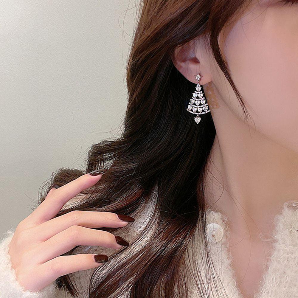 Mxbeauty Anting Pohon Natal Trendi Mewah Wanita Hadiah Cinta Hati Gaya Korea Anting Wanita Drop Earrings