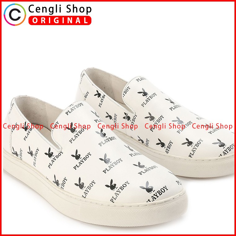 SEPATU PLAYBOY SLIP ON CASUAL PRIA ORIGINAL KULIT ASLI PUTIH PLM8