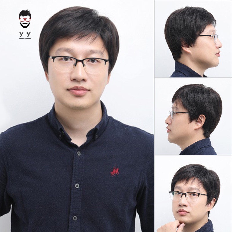 【Terjangkau】Wig set pria paruh baya wig pria rambut asli tutup kepala pria wig rambut asli paruh bay