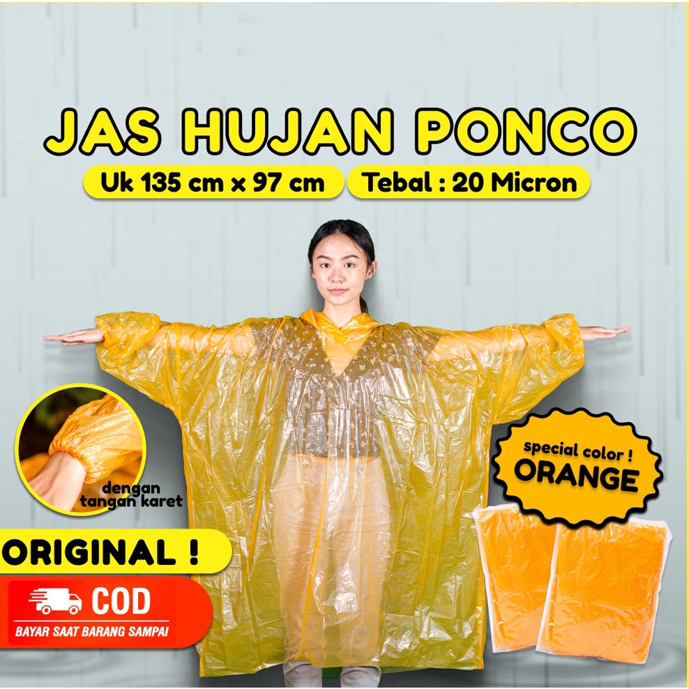 [BISA COD] Jas Hujan Mantel Hujan Plastik Ponco SPECIAL ORANGE Tebal Murah