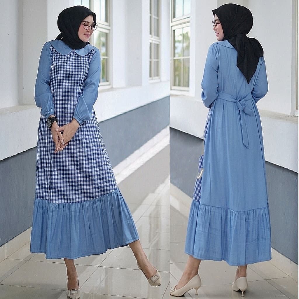 Amelia Tunik Gamis Midi Jumbo Long Tunik Katun Rayon Gamis Katun Kotak Casual Dress Fashion Muslim B