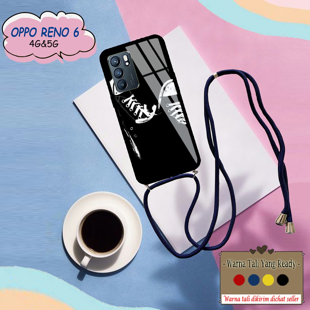 Soft case kaca plus Tali Lanyard Oppo Reno 6 Case kaca plus Slingcase Oppo Reno 6 Kesing Tali [291]