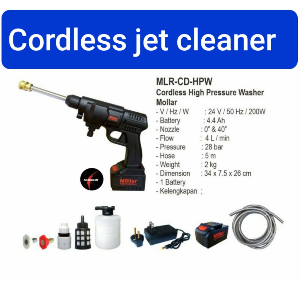 MOLLAR HPW 24V Cordless Jet Cleaner Mesin Cuci Motor Mobil AC Baterai