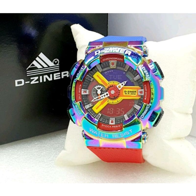 JAM TANGAN SPORT PRIA_D_ZINER_8295_ORI  AUTOLIGHT DUAL TIME WATER RESIST JAM TANGAN DZ8295