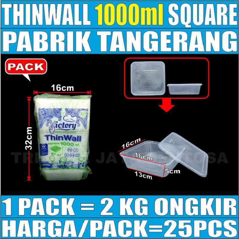 Thinwall SQ 1000ml Square Kotak Makanan Per Pack Food Container Plastik Murah