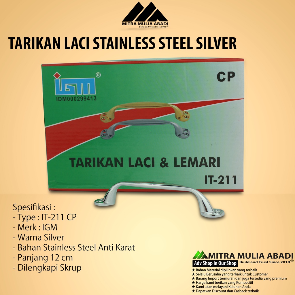 Tarikan Laci Silver 5 Inch | Drawer Pull IGM Tipe IT-211 CP