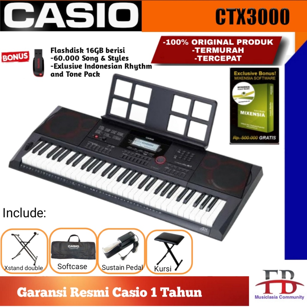 Keyboard Casio CTX 3000 Free Stand dan Sustain Pedal / Alat musik Keyboard CTX3000 / CTX-3000 / CT-X
