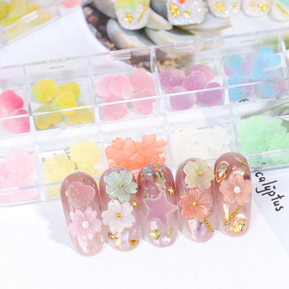 AUGUSTINA Agustin 3D Bunga Resin Mawar Warna-Warni Berbagai Berujung Lima Bintang Hati Kelopak daisy Kecil Gummy Candy Sunflower Nail Rhinestones