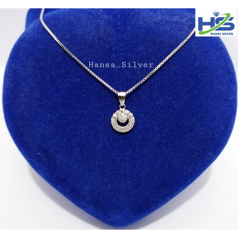 Kalung Perak Wanita Silver Asli 925 Lapis Emas Putih Italy Liontin Bulat - Perhiasan Perak Wanita