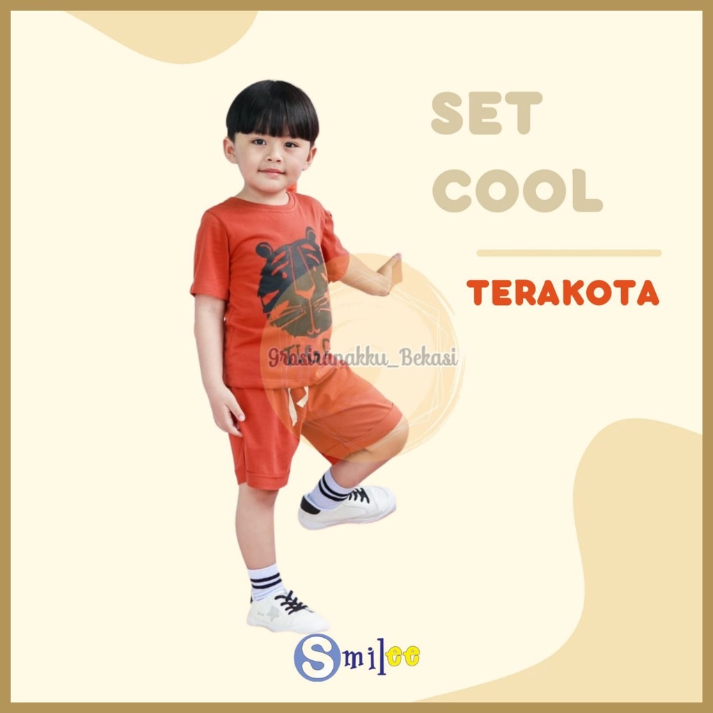 Setelan Anak Unisex Smilee Cool Warna Terakota Size 1-5Tahun