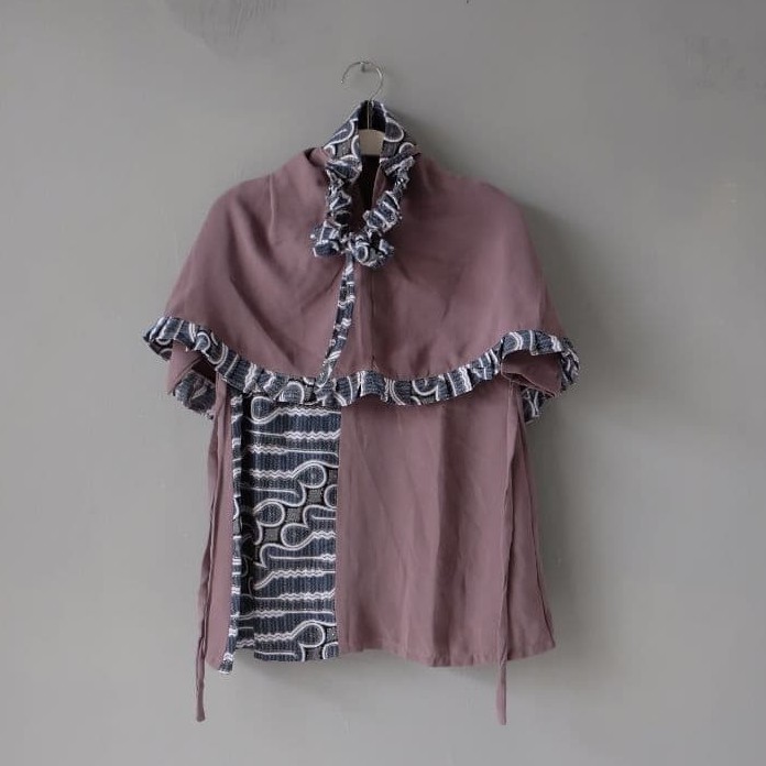 GAMIS ANAK SET Kerudung Perempuan Batik Abu