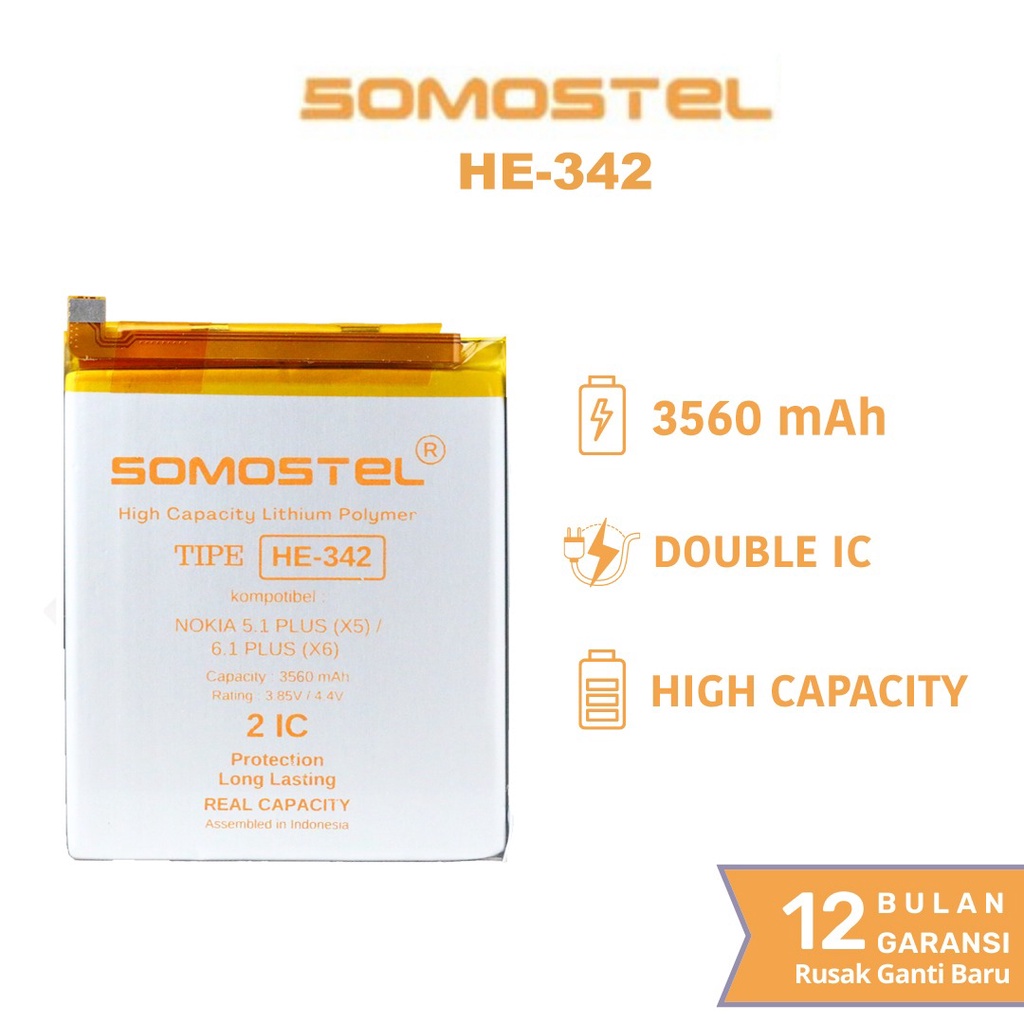Somostel - HE342 Nokia 5.1 Plus X5 / Nokia 6.1 Plus X6 Batre Batrai Baterai