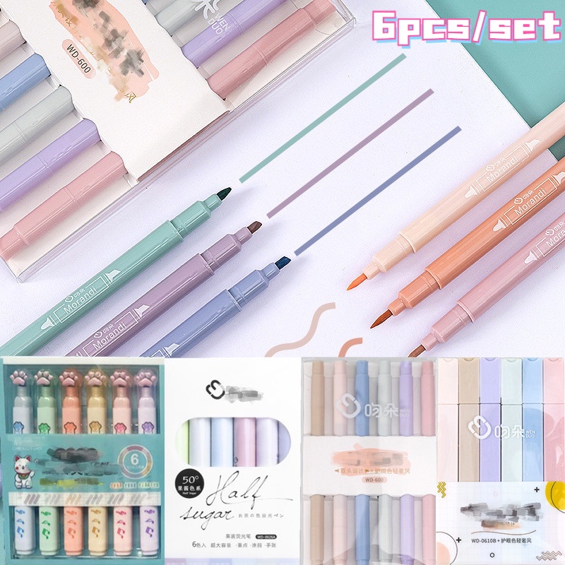 6 Pcs / set Pena Highlighter Gel Manga Warna-Warni Permen Untuk Perlengkapan Alat Tulis Siswa
