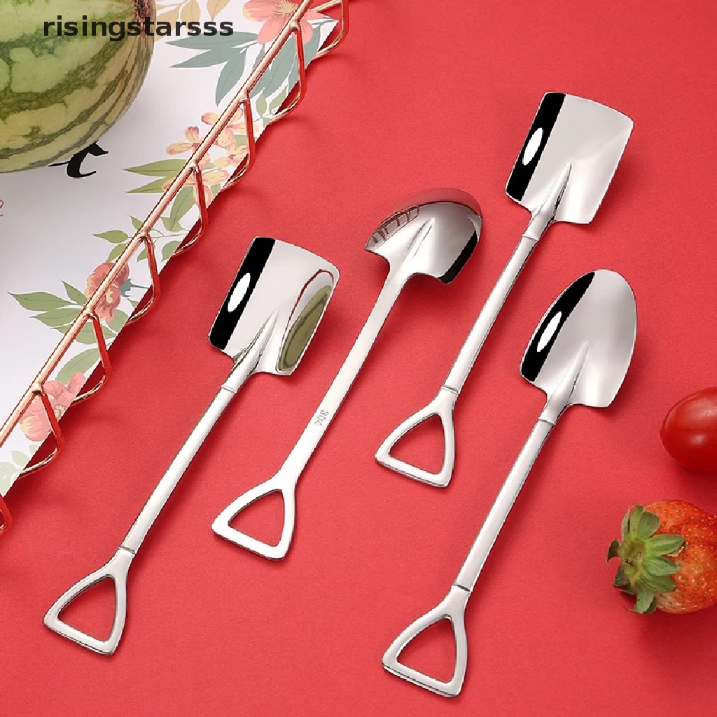 Rsid 2Pcs Sendok Teh / Es Krim / Kopi / Dessert Bentuk Sekop Untuk Hadiah