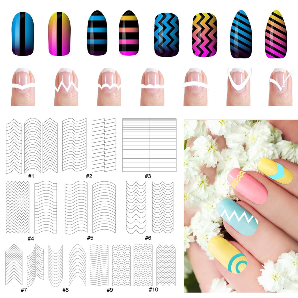 AUGUSTINA Agustina Nail Art Stensil DIY Panduan Stiker Garis Keripik French Manicure