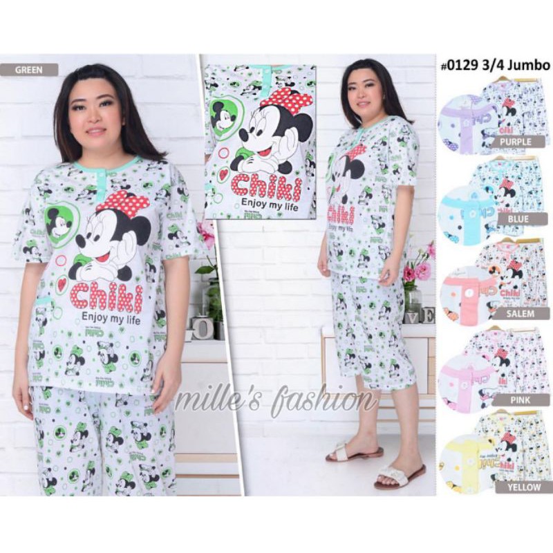 [CALISTA] Baju tidur kaos wanita dewasa 3/4 JUMBO fit to XXL / Babydoll kaos wanita celana pendek JU