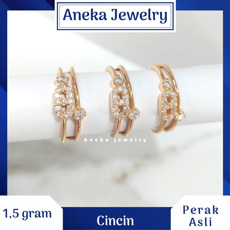 Cincin Mata2 Ukir, Perak 925, Lapis Emas Rosegold