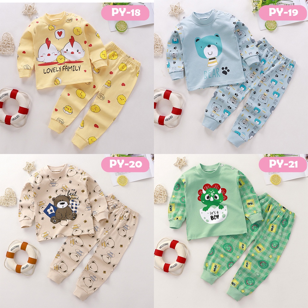 Setelan Piyama Baju Tidur Anak Perempuan Laki Laki Bahan Katun Piama Lengan Panjang 1-5 tahun