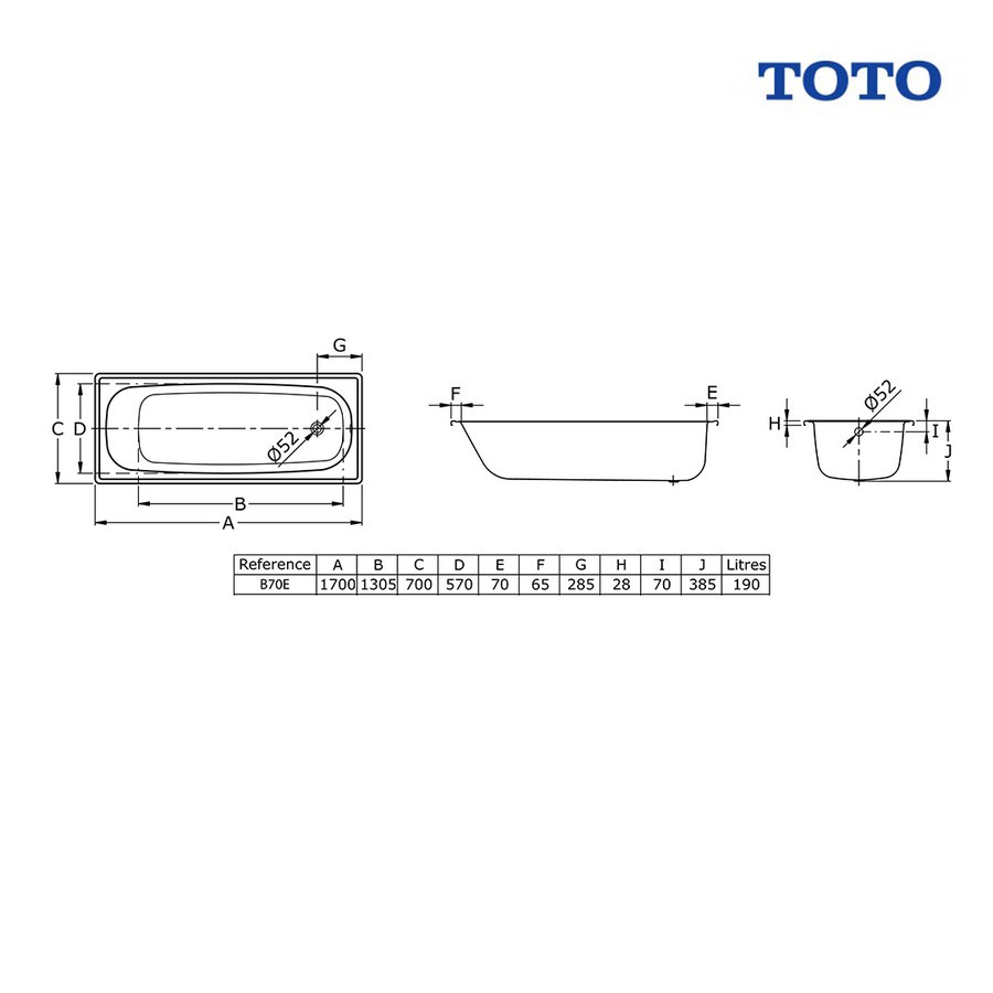 BATHTUP TOTO FB1700-70 WHITE