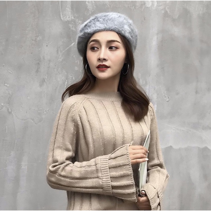 Fur Beret Hat Topi baret pelukis bulu winter wanita import patricia korean style